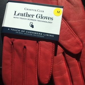 Red genuine leather women’s touchscreen gloves, wool/cashmere lined NEW!